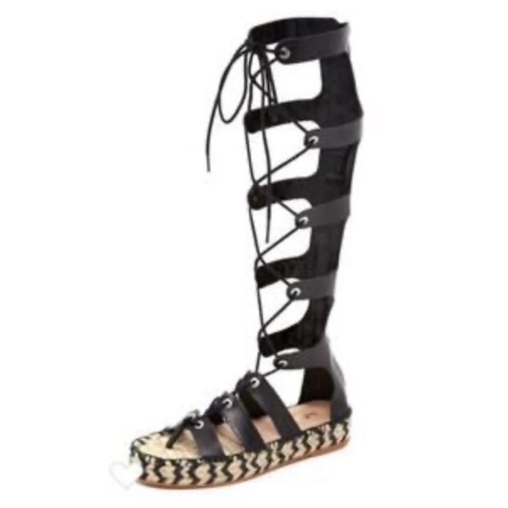 New Loeffler Randall Sacha Gladiator Platform Sandals Espadrilles Black Size 38
